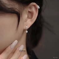 Women's S925 sterling silver round earrings with stone strip design and sparkling hanging stone char