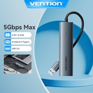 Vention 5-in-1 USB 3.2 Gen 1 Hub, 4-Port Ultra-Slim Data Hub with 5Gbps Super Speed Transfer, Compat