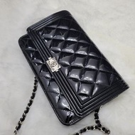 Chanel Boy Wallet on Chain 黑色漆皮鏈條包