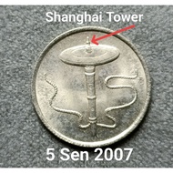 5 Sen Syiling 2007 Shanghai Tower. Error Coin. Antique Coin