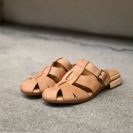 法式編織-夏季羅馬拖鞋穆勒鞋-杏