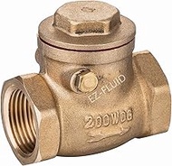 (1Pc) EZ-Fluid 1/2" IPS Female Threaded Brass Swing Check Valve,Horizontal T Pattern One-Way Non-Ret
