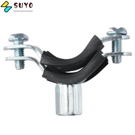 SUYO 2pcs Adjustable Pipe Support Clamp, M8 Mounting Screws Galvanized Iron Support Clamp, Durable Silver 20/25/32/40/50/63mm Rubber Heavy Duty Pipe Clamp Fixed Pipe