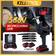 keletool 588VF Cordless Reciprocating Saw Gergaji Elektrik for Wood Metal Cutting with 2 Battery Cha