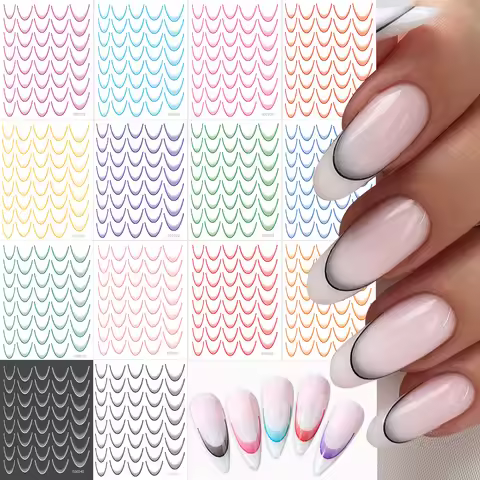 2pcs French Self-Adhesive Line Nail Art Stickers 3D White+Black Slider Design French Line Nail Art S
