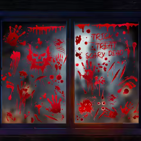 Halloween holiday glass electrostatic stickers, set of 9 sheets, 7.87x11.81 inches blood print atmos