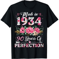 90 Year Old Made In 1934 Floral 90Th Birthday Gifts T-Shirt