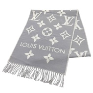 全新 ★LOUIS VUITTONM77727 絲巾 LV Essential 100% 羊毛淺灰色 Monogram 流蘇 170cm x 34cm 意大利製造 正品 女士 帶盒