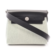 【二手】愛馬仕 HERMES 單肩背包 Herbag Zip Mini 黑色/中綠色帆布皮革 Herbag Zip Mini 黑色/中綠色