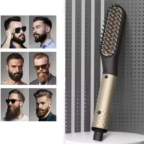 Professional Mini Ceramic Brush Hair Straightener Beard Straightening Comb Beard Hair Brush Men Hair