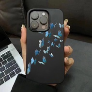 Casing iPhone 11 12 13 14 15 16 17 Pro Max Silicone blue butterfly Case For iPhone 14 15pm 14PM 16PM