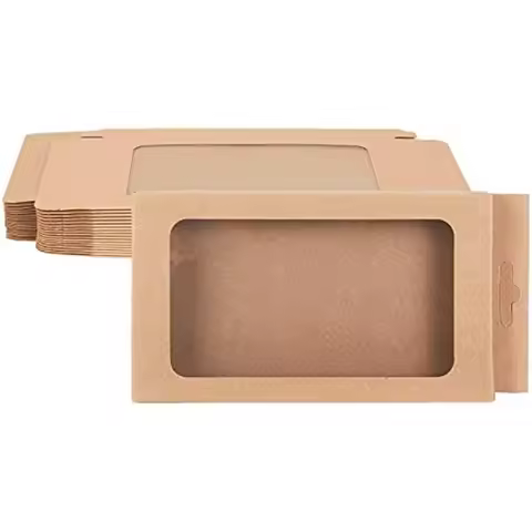 20 Pack Kraft Paper Boxes with Clear Window 7x3.5x0.6" Brown Gift Packaging Boxes for Bakery Cookies