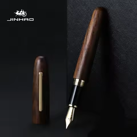 Jinhao 9056 Fountain Pen Natural Wood Handmade M/F Nib Gold clip Ink Pen Stationery Business Office 