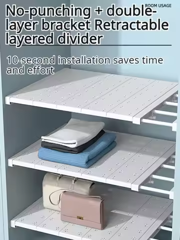 Adjustable Closet Shelf Organizer, Extendable Storage Rack with Divider, Space Saving Shelf for Home