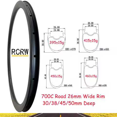 700C Carbon Rim 30X26 38X26 45X26 50X26 Wide 26mm Deep 30 38 45 50mm Disc or V Brake Tubeless UD 3K 