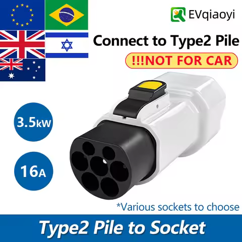 EVqiaoyi Type2 Charging Pile to 220V EV Adapter Type2 Male Plug to Household Socket Converter for Al