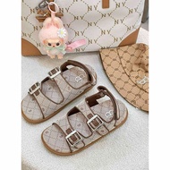 [ GENUINE ] SANDAL MLB JACQUARD DIA MONOGRAM BLACK & BROWN UNISEX KOREAN