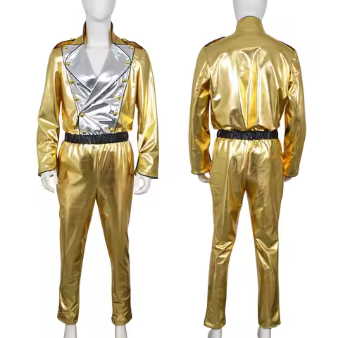 70s Disco Fashion Outfit For Men Role-player Dance Dress Up Michael Jackson History Golden Jacket Pa