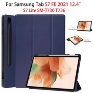 For Samsung Galaxy Tab S7 FE 2021 12.4inch SM-T730 T736 Samsung Tab S7 lite Magnetically attcahed wirelessly charge TPU Automatically wake up from sleep Tablet Case