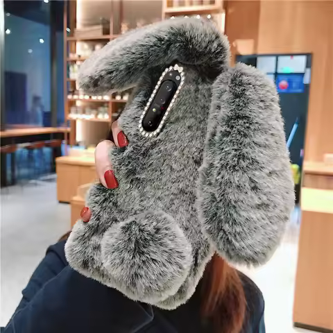 For Sony Xperia L4 L3 L2 Phone Case Rabbit fluffy fur soft silicone cover For Xperia 10 iii 5 1 II X