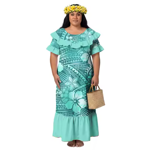 Custom Ladies Wear Low MOQ Samoan Fashion Clothes Polynesian Island Petal Sleeve Mermaid Dress Party