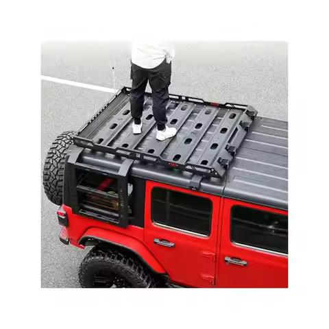Luggage Roof Rack, For Jeep Wrangler Jk JL 2007-2023 2 / 4 Doors, Aluminum, Roof Rack with Step Off-