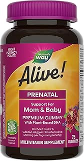 Nature's Way Alive! Premium Prenatal Multivitamin Gummy with DHA & High Potency Folate, Strawberry a