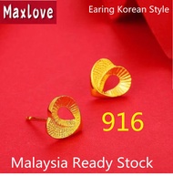 Maxlove Jewelry Gold 916 Original Malaysia Earing Korean Style Dangle Stud Earrings for Women Jewellery Birthday Gift for Women Love Earing Set for Girls Anting Emas 916 Original Subang Emas Perempuan Viral Murah 24K Subang Emas Korea