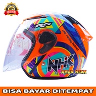 Helm nhk / helm half face nhk R6 blue fluorecent termurah