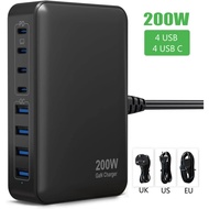 200W GaN USB Charger Station USB C Charger 8-Port Multiple Fast Charging PD 65W Wall Charger Adapter
