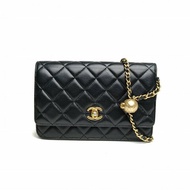 CHANEL CFWOC19黑色羊皮晶片開金扣金球調節扣肩背包
