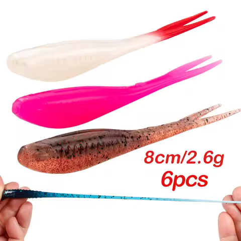 JOHNCOO 8cm 2.6g Soft Swimbait Shad Drop Shot 6pcs Floating split Tail Drop shot Fishing Soft Lure T