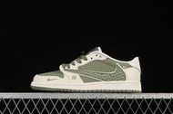Travis Scott x Fragment Design x Air Jordan 1 Low OG SP AJ1 喬1 MLB聯名 米綠網紋勾 低幫文化休閑板鞋 XS2024-017