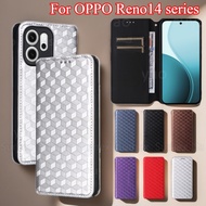 Lattice Magnetic Leather Flip Cover For OPPO Reno14 F Reno 14 Pro 14F 5G Phone Case Stand Holder Car