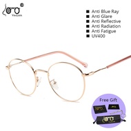 Anti Glare Blue Blocker Round Glasses Computer Circle Eyeglasses for Women Men Metal Frame Fashion S