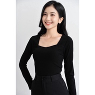 CHAMEL Women's Toothpick Sweater, Soft cotton Sweater with Square Collar and Long Sleeves, Bacis Sty