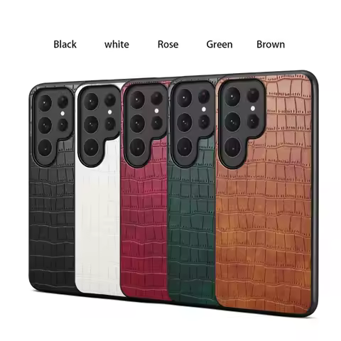 Sleek & Savage: Faux Croc Leather Case with Matte Black Frame for Samsung S25 Ultra, S24, and S23 Ul