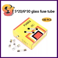 [Ready Stock Supply] 100PCS 5 * 20mm/6 * 30mm Glass Fuse 250V 1A/2A/3A/4A/5A/10A/0.1A-30A Fuse Tube