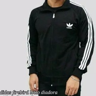 (COD) JAKET ADIDAS TRACKTOP FIREBIRD PRIA - HITAM STREP PUTIH FLECE TEBAL SIAP KIRIM HOODIE SWEATSHI