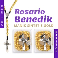 8MM GOLD BENEDICT ROSARY / CATHOLIC BENEDICT ROSARY NECKLACE / ORIGINAL CATHOLIC ROSARY