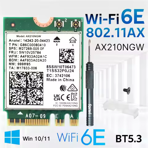 WiFi 6E AX210 Wireless Network Card Bluetooth 5.3 6GHz 2400Mbps 802.11AX AX210NGW M.2 NGFF Wlan WiFi