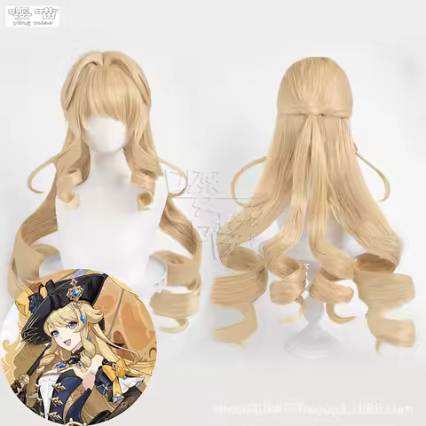 Navia Cosplay Wig Game Genshin Impact 115CM Gold Heat Resistant Synthetic Wig Anime Navia Cosplay Wi