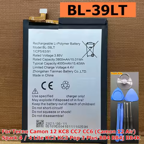 New BL-39LT 4000mAh Battery for Tecno Camon 12 KC8 CC7 CC6 (Camon 12 Air) Spark 4 / 4 Lite KC2 KC3 P