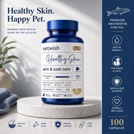 VETWISH Dog Cat Fish Oil Skin Coat Supplement Reduce Dandruff Peruvian Anchoveta 100 Soft Gels