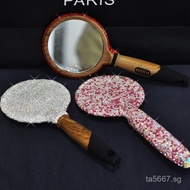 Handle Mirror Handmade European Princess Mirror Inlaid with Diamonds Creative Portable Set Wooden Mi