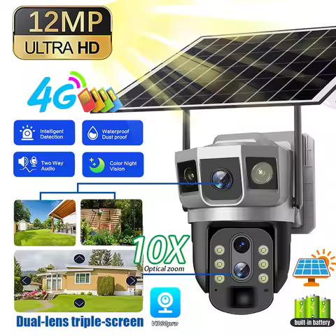 12MP 4K Solar 4G IP Camera 10X Digital Zoom CCTV Surveillance Outdoor Waterproof Monitor Pir Motion 