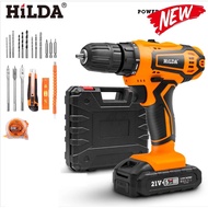 Hilda 21V Electric Screwdriver Cordless Drill Two Speed Rechargeable Lithium Battery Mini Driver Household Power