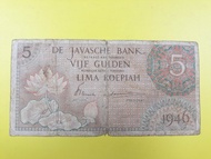 Uang Kuno Indonesia 5 Rupiah Gulden Federal Seri 1 Grup 2 1946 VG