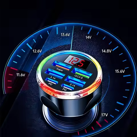 UYUXIO Multi Port USB C Car Charger Adapter 6 in 1 with Voltage Display Fast Charge with Volt Meter 