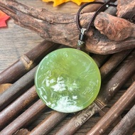 【一物一圖】天然岫玉 青提奶蓋山水雙面雕刻圓牌吊墜 手編繩項鍊